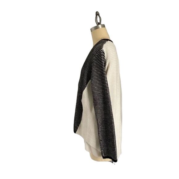 Finn & Clover Herringbone Peak-a-boo Chiffon Draped Back Cardigan Sweater - Picture 2 of 4